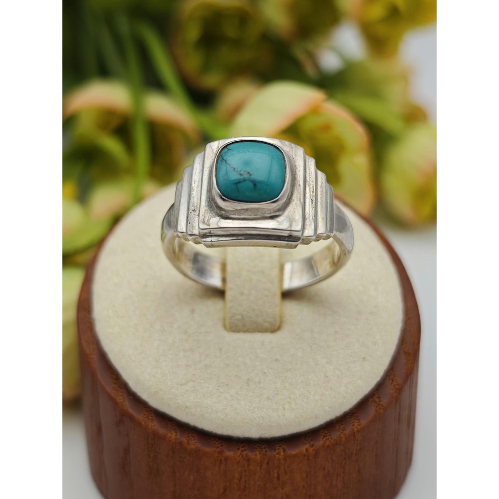 Artisan Handmade Vintage Turquoise & Sterling Silver Ring Size 9.5